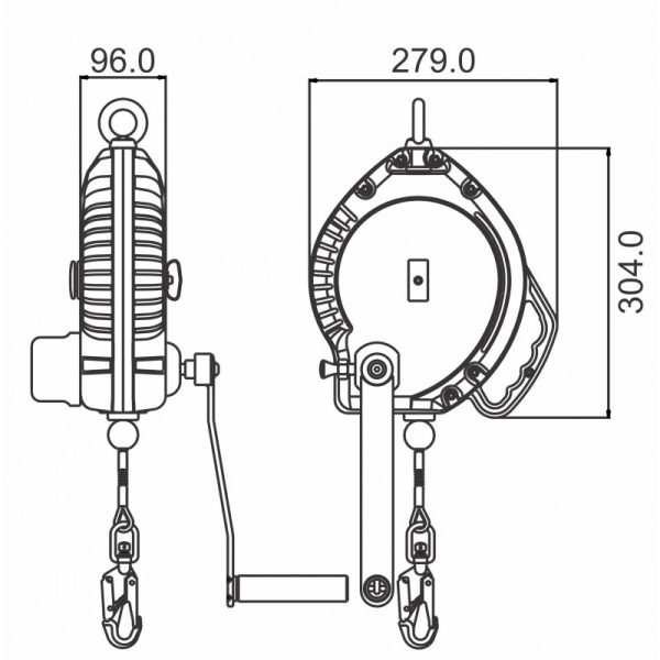 Alternative view of Kratos Safety KALYPSO fallsikringsblokk 20 m med integrert redningsvinsj